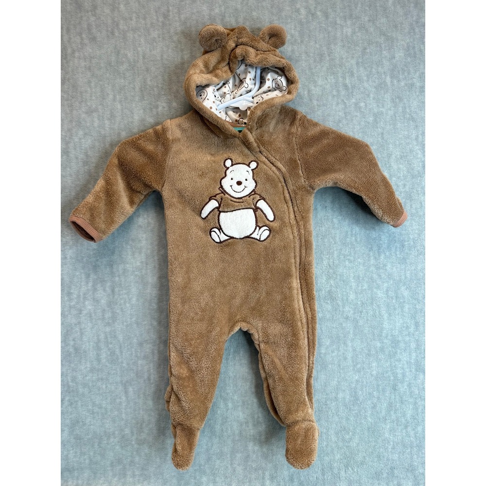 Disney Baby Winnie the Pooh Fleece Footed One Piece Suit Hoodie 3 6M Brown